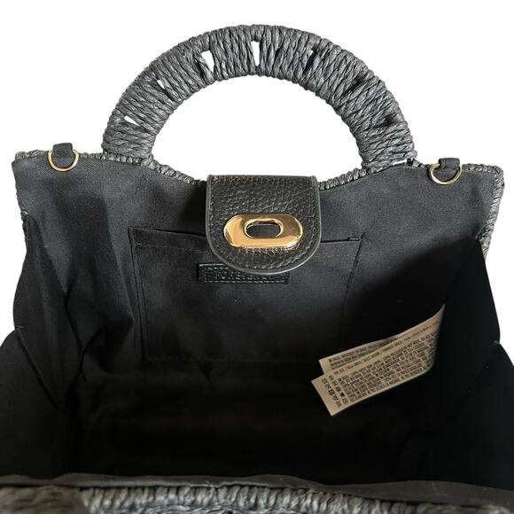 Forever 21 Black Woven Basket Handbag Purse Structured Top Handle Bag Turn Lock - Picture 8 of 10